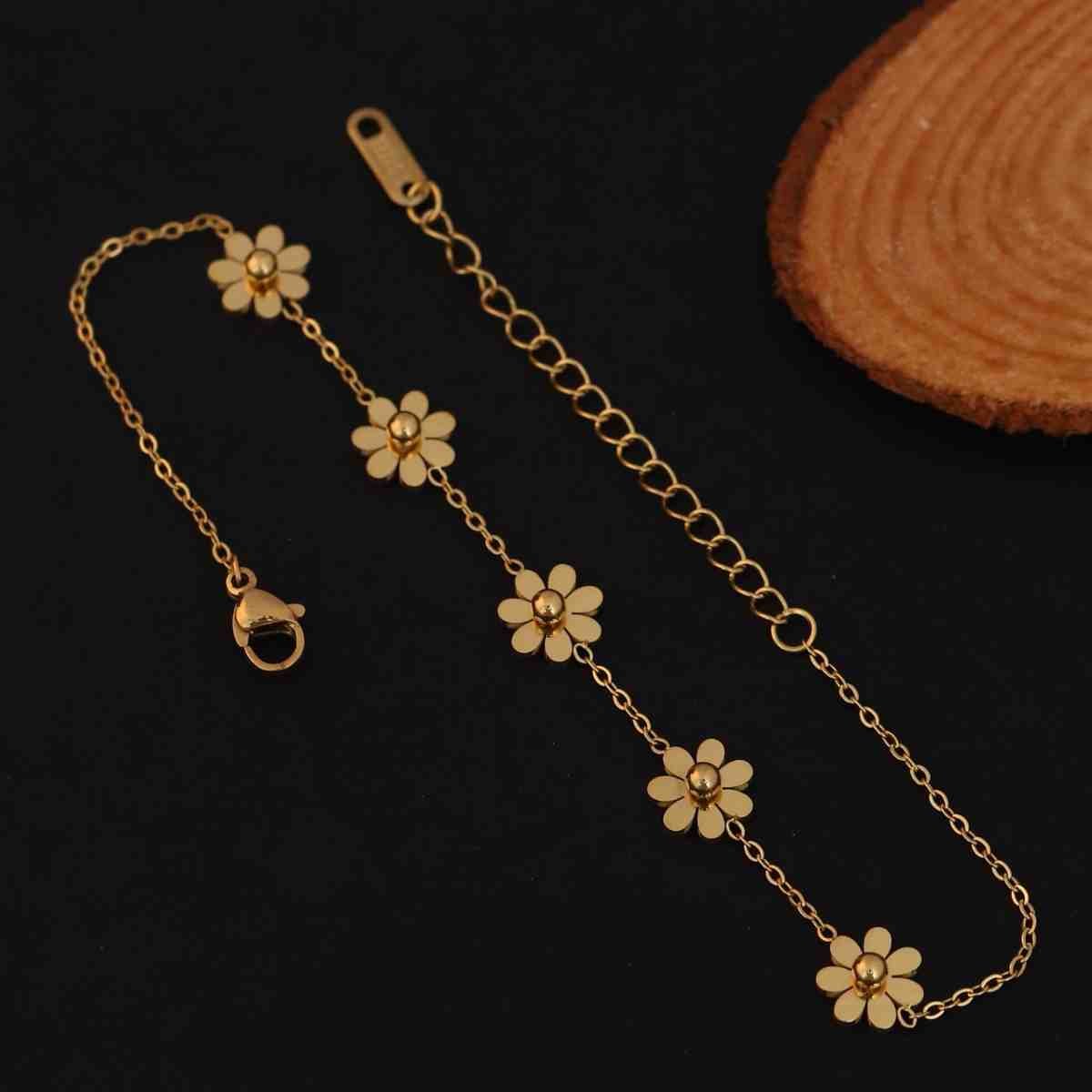 Gold Plated Stainless Steel Flower Chain Bracelet